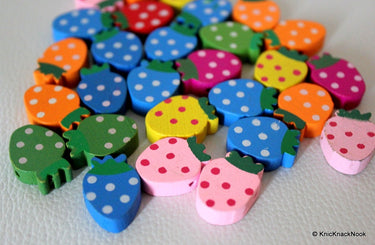 10 x Multicoloured Strawberry Shaped Wood Beads